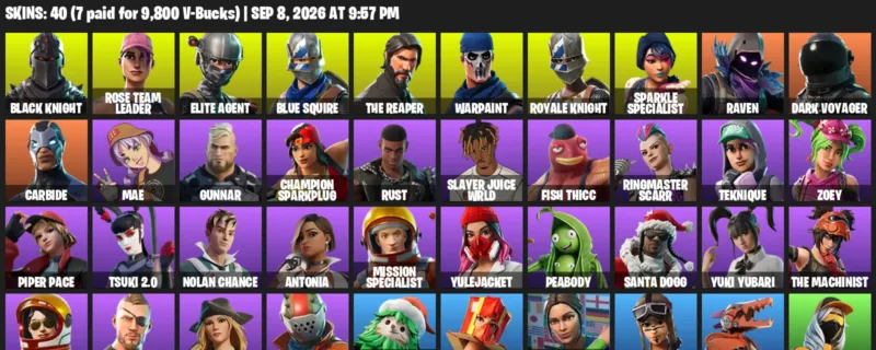 Fortnite account inventory for LVL 753 - Black Knight - Rose Team Leader - 40 Outfits
