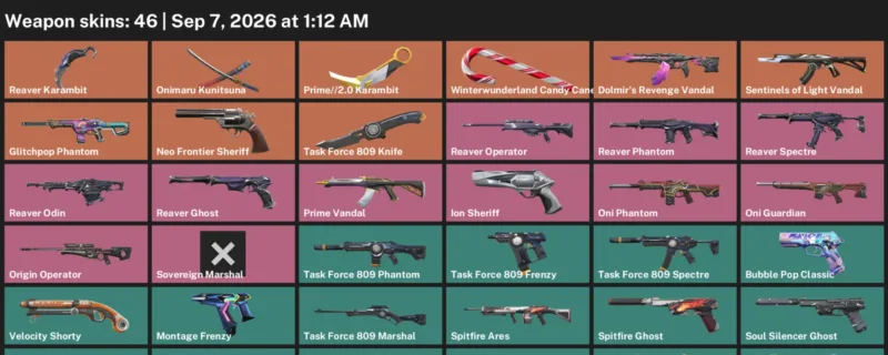 Valorant account inventory for LVL 217 · Reaver Karambit & 2.0 Karambit