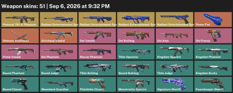 Valorant account inventory for LVL 90 · Exe Vandal & Bound Phantom