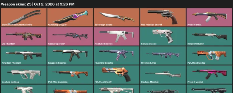 Valorant account inventory for LVL 28 · Glitchpop Dagger & 25 Skins Black.Market Butterfly Knife