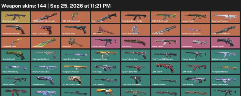 Valorant account inventory for LVL 319 · RGX 11z Pro Karambit & Reaver Knife