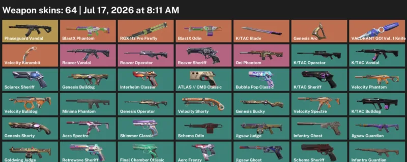 Valorant Accounts listing: LVL 260 · K/TAC Blade & VALORANT GO! Vol. 1 Knife · 64 Skins - Platinum 2, 64 skins