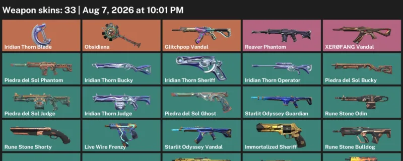 Valorant account inventory for LVL 142 · Glitchpop Vandal & Iridian Thorn Blade