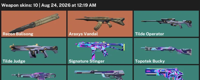 Valorant account inventory for LVL 23 · 10 Skins Araxys Vandal & Araxys Vandal & Recon Balisong