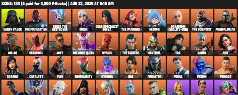 Fortnite account inventory for LVL 3271 - Darth Vader - The Foundation - 184 Outfits