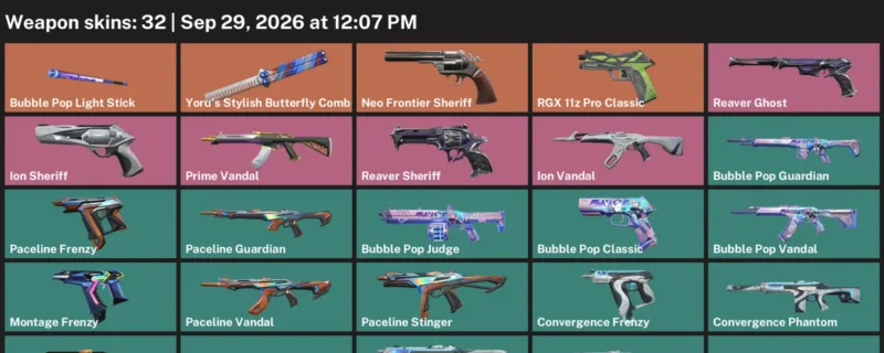 Valorant account inventory for LVL 66 · Bubble Pop Vandal & Bubble Pop Judge
