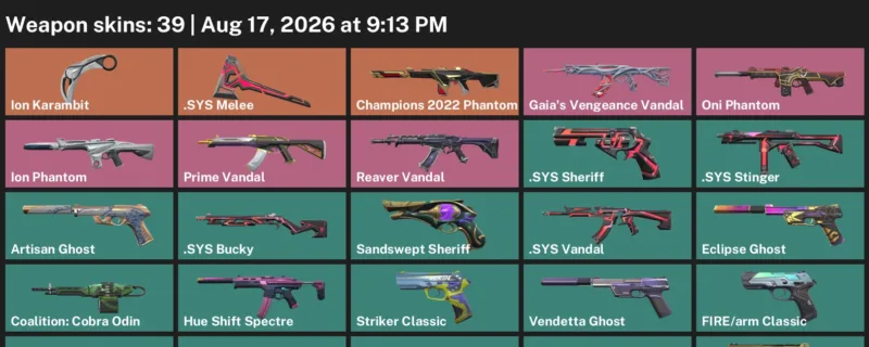 Valorant account inventory for LVL 243 · Ion Karambit & Sys Vandal