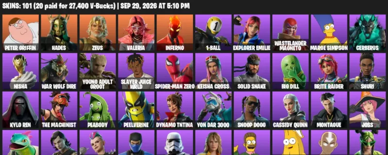 Fortnite account inventory for Peter Griffin - Hades - 101 Outfits
