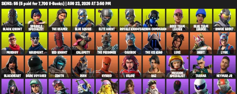 Fortnite account inventory for LVL 536 - Black Knight - Sparkle Specialist - 55 Outfits