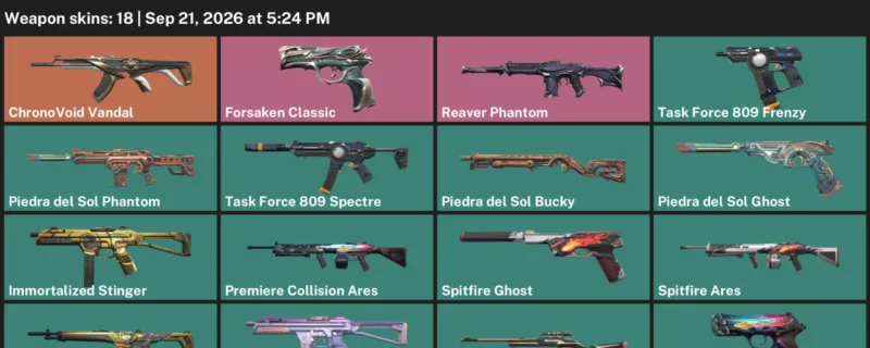 Valorant account inventory for LVL 22 · ChronoVoid Vandal & Forsaken Classic