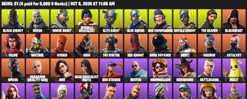 Fortnite account inventory for Black Knight - Havoc - 51 Outfits