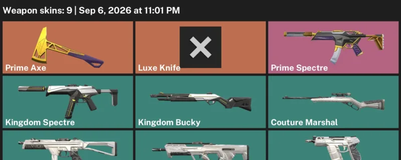 Valorant account inventory for LVL 1 · Luxe Knife & Prime Axe