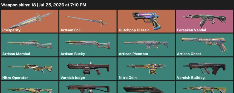 Valorant Accounts listing: LVL 89 · Artisan Bucky & Artisan Foil · 18 Skins - Gold 1, 18 skins