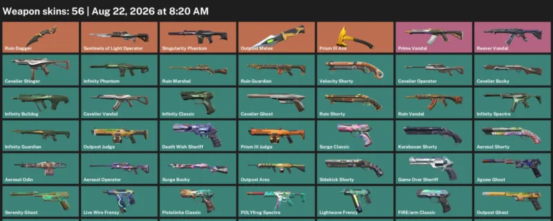 Valorant account inventory for LVL 251 · Ruin Dagger & Aerosol Operator
