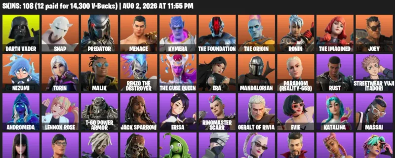Fortnite account inventory for LVL 1539 - Darth Vader - Snap - 108 Outfits
