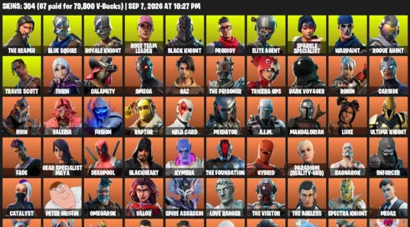 Fortnite account inventory for LVL 4551 - The Reaper - Blue Squire - 304 Outfits