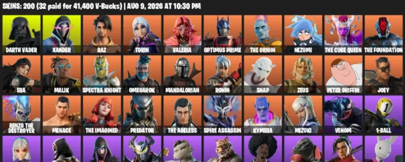 Fortnite account inventory for LVL 2648 - Darth Vader - Xander - 200 Outfits