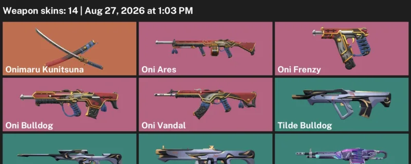 Valorant account inventory for LVL 43 · Onimaru Kunitsuna & Oni Vandal
