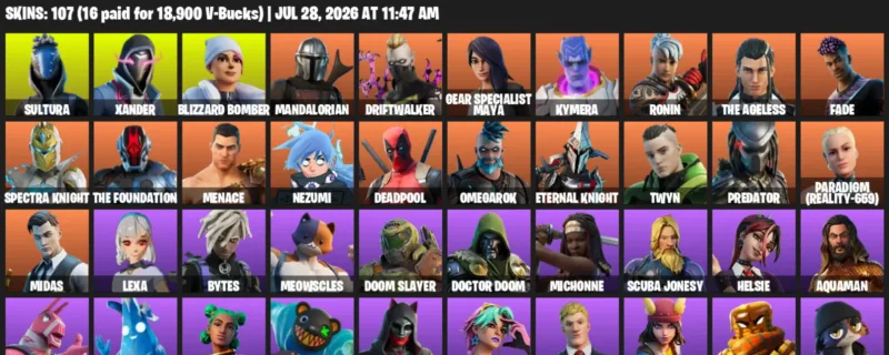 Fortnite Accounts listing: LVL 1888 - Sultura - Xander - 107 Outfits - 107 outfits