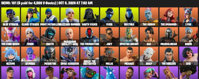 Fortnite account inventory for Blue Striker - Cloud Striker - 101 Outfits