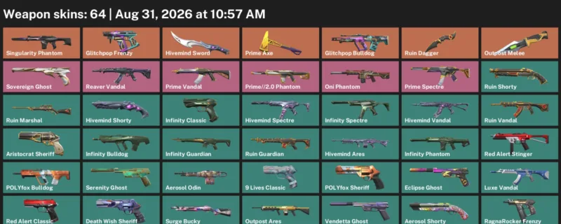 Valorant account inventory for LVL 149 · Ruin Dagger & Aerosol Operator
