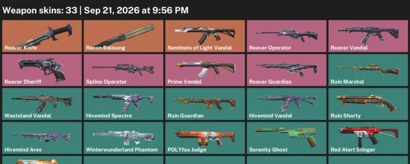 Valorant account inventory for LVL 72 · Reaver Knife & Hivemind Vandal
