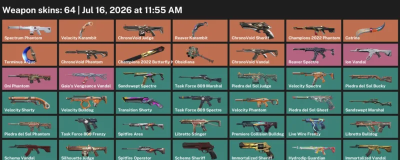 Valorant Accounts listing: LVL 133 · Champions 2022 Butterfly Knife & Reaver Karambit · 64 Skins - Platinum 1, 64 skins