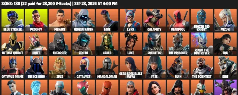 Fortnite account inventory for Blue Striker - Prodigy - 120 Outfits