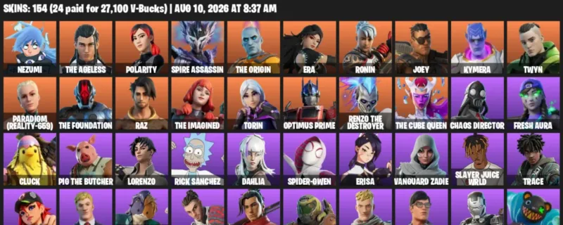 Fortnite account inventory for LVL 4235 - Nezumi - The Ageless - 154 Outfits