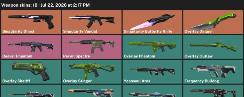 Valorant Accounts listing: LVL 27 · Overlay Dagger & Singularity Butterfly Knife · 18 Skins - Unranked, 18 skins