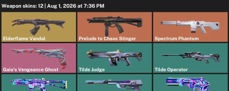 Valorant account inventory for LVL 22 · 12 Skins Elderflame Vandal & Spectrum Phantom