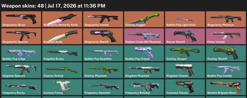 Valorant Accounts listing: LVL 77 · Kingdom Knife & Overlay Dagger · 48 Skins - Gold 2, 48 skins