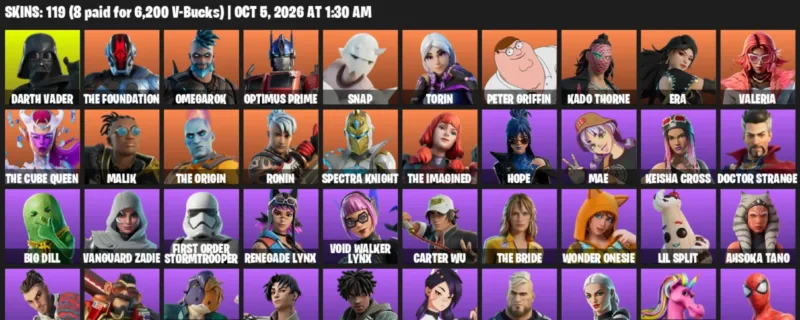 Fortnite account inventory for Darth Vader - The Foundation - 119 Outfits