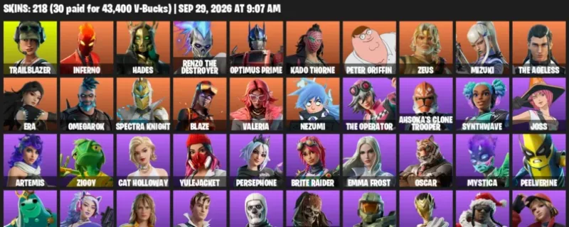 Fortnite account inventory for Trailblazer - Inferno - 120 Outfits