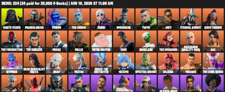 Fortnite account inventory for LVL 3078 - Darth Vader - Mandalorian - 224 Outfits