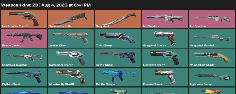 Valorant account inventory for LVL 210 · Xenohunter Knife & Depths Vandal