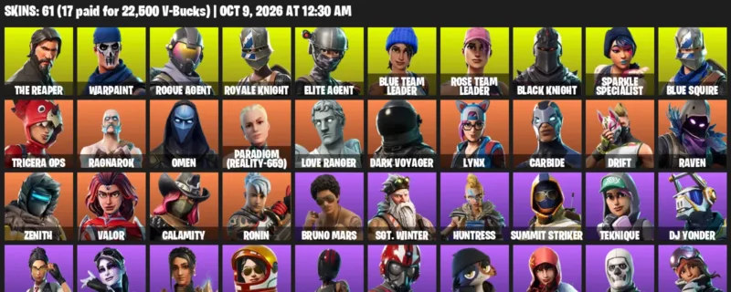 Fortnite account inventory for The Reaper - Warpaint - 61 Outfits