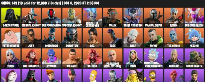 Fortnite account inventory for Darth Vader - Eternal Knight - 120 Outfits