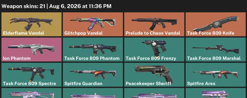 Valorant account inventory for LVL 129 · Glitchpop Vandal & Elderflame Vandal