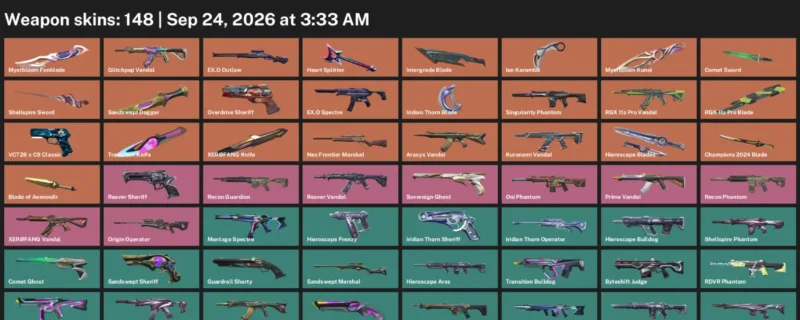 Valorant account inventory for LVL 191 · Champions 2024 Blade & Ion Karambit