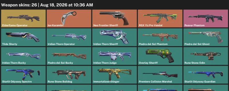 Valorant account inventory for LVL 107 · Ion Karambit & Elderflame Operator