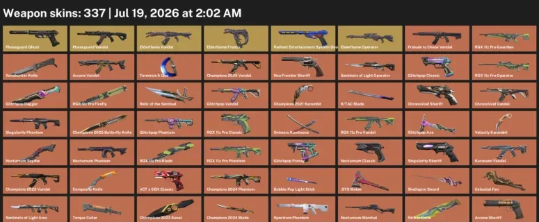 Valorant Accounts listing: LVL 260 · .SYS Melee & Celestial Fan · 337 Skins - Ascendant 3, 337 skins