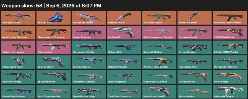 Valorant account inventory for LVL 93 · Byteshift Knife & Reaver Karambit & 58 Skins Byteshift Knife