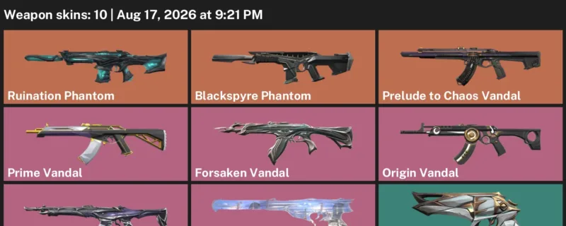 Valorant account inventory for LVL 59 · Blackspyre Phantom & Forsaken Vandal & Prime Vandal