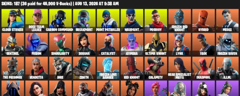 Fortnite account inventory for LVL 3679 - Cloud Striker - Rose Team Leader - 187 Outfits