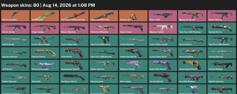 Valorant account inventory for LVL 248 · Reaver Karambit & Striker Knife & 80 Skins Reaver Karambit