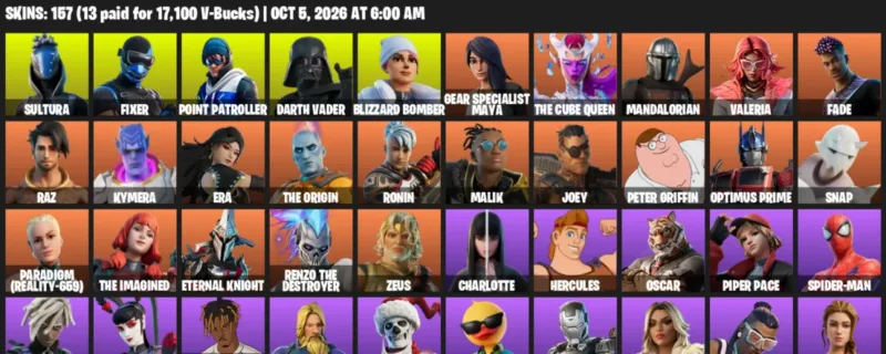 Fortnite account inventory for Sultura - Fixer - 120 Outfits