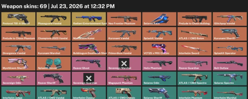 Valorant Accounts listing: LVL 121 · Interhelm Sword & Mystbloom Kunai · 69 Skins - Gold 3, 69 skins