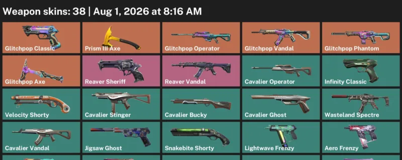 Valorant account inventory for LVL 160 · Glitchpop Axe & Cavalier Vandal