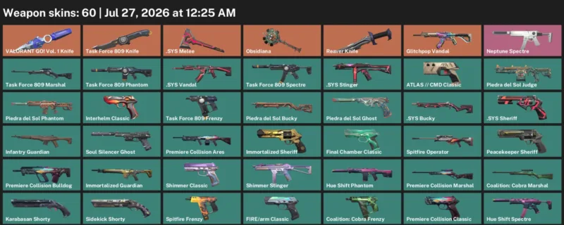 Valorant Accounts listing: LVL 205 · .SYS Melee & Reaver Knife · 60 Skins - Bronze 3, 60 skins